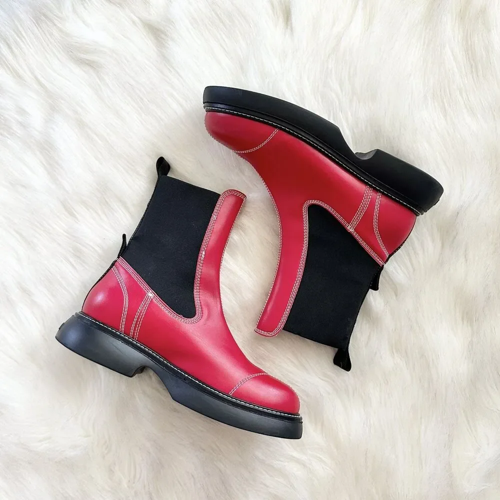 Ganni Everyday Mid Chelsea Boots in Red Size 40 (9.5 US)